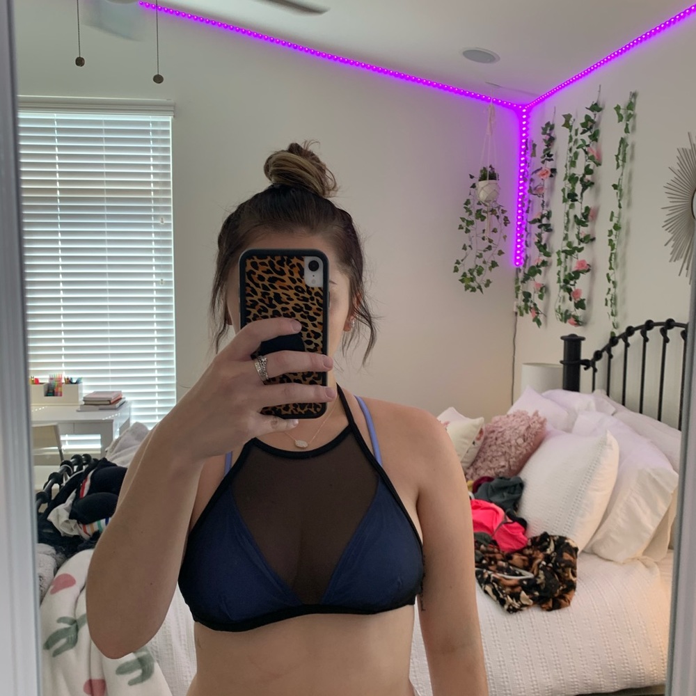 Black/Blue Mesh Bikini Top SIZE: M